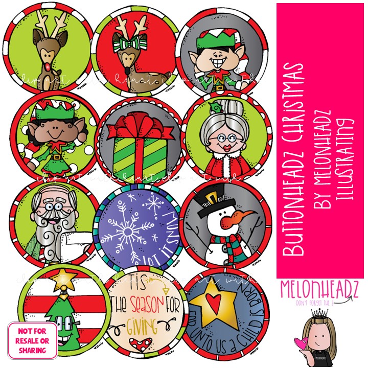 Buttonheadz Christmas clip art, Badge clip art, Round clip art COLORED Version