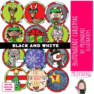 Buttonheadz Christmas clip art, Badge clip art, Round clip art BLACK AND WHITE
