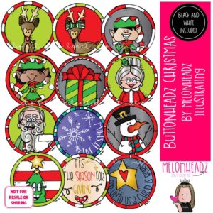 Buttonheadz Christmas clip art, Badge clip art, Round clip art COMBO PACK