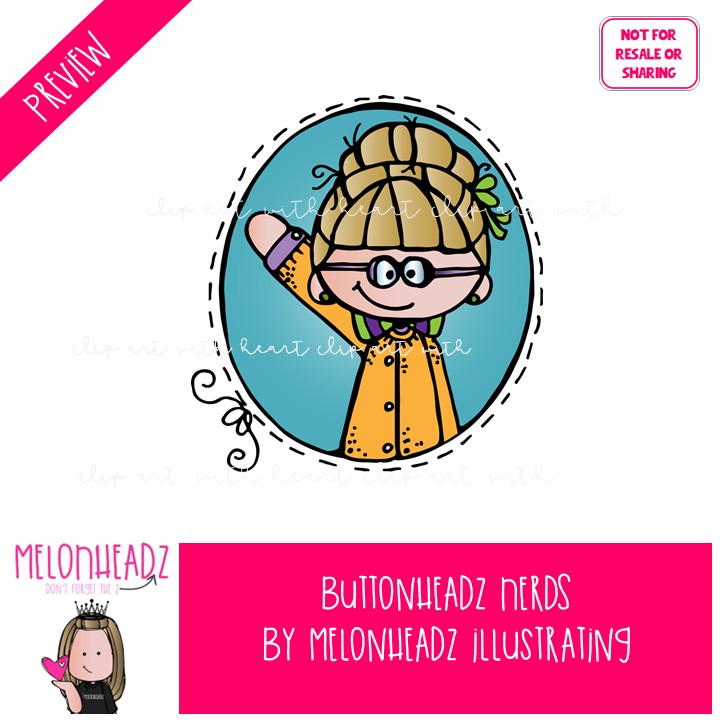 Buttonheadz clip art, Nerds, geeks COLORED Version - Image 2