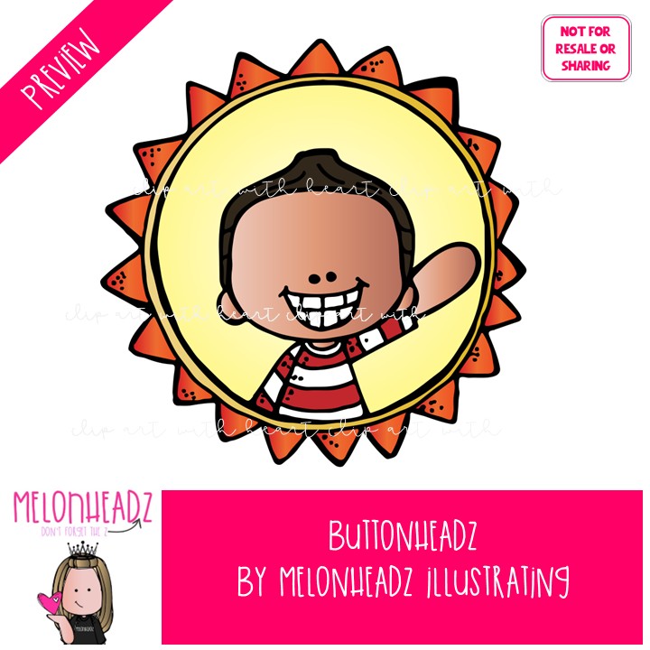 Buttonheadz clip art, kidlettes, circles COLORED Version - Image 2