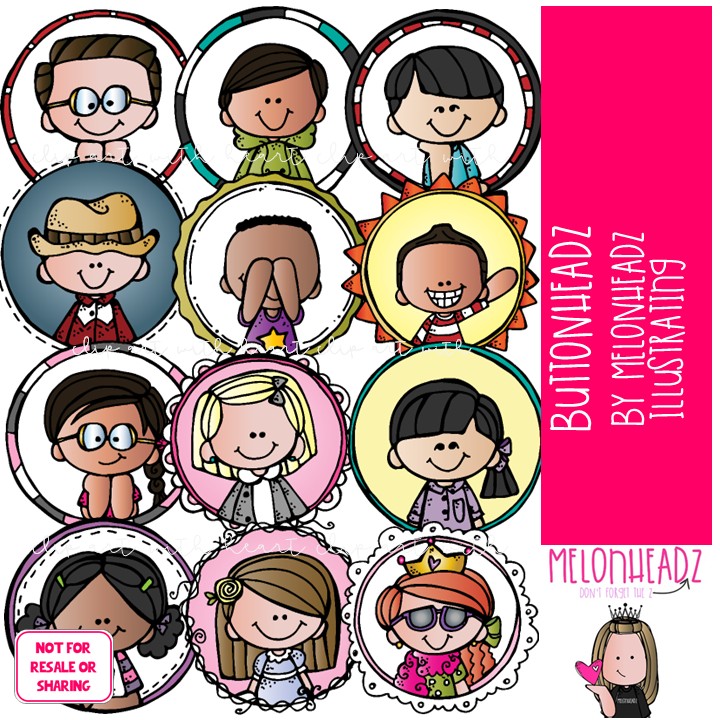 Buttonheadz clip art, kidlettes, circles COLORED Version