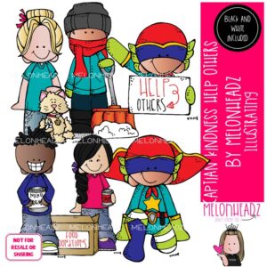 Captain Kindness clip art, Help others, service, superhero Mini
