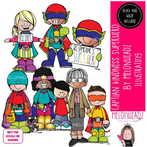 Captain Kindness clip art, Superhero, kids Mini - Melonheadz