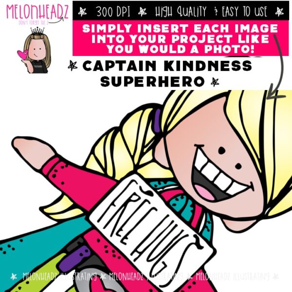 Captain Kindness clip art, Superhero, kids Mini - Melonheadz