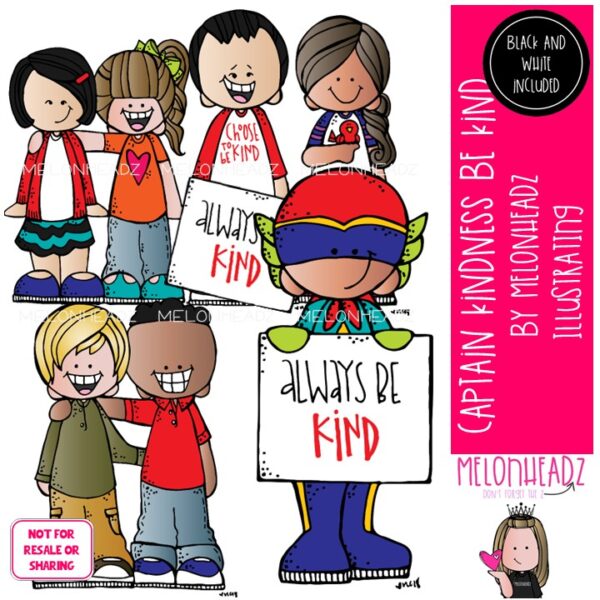 Captain Kindness clip art, Be Kind, Superhero Mini - Melonheadz