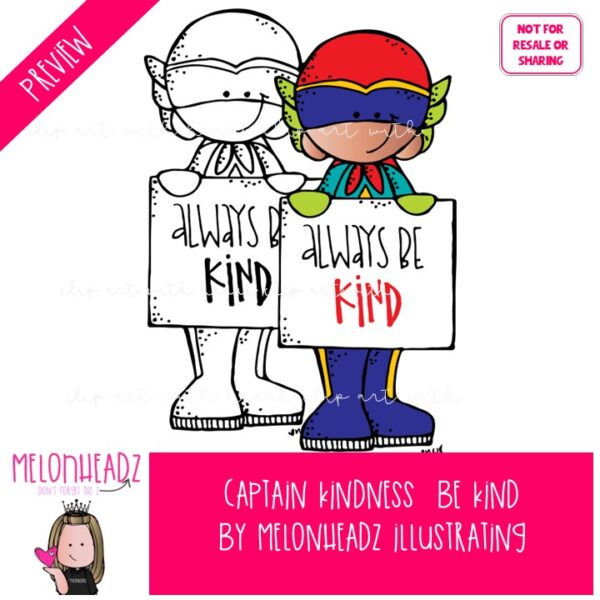 Captain Kindness clip art, Be Kind, Superhero Mini - Melonheadz