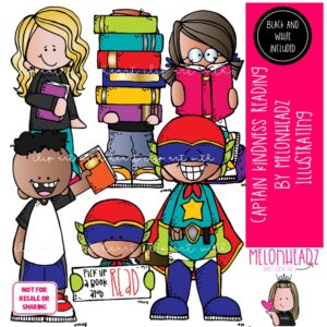 Captain Kindness clip art, Reading, superhero Mini