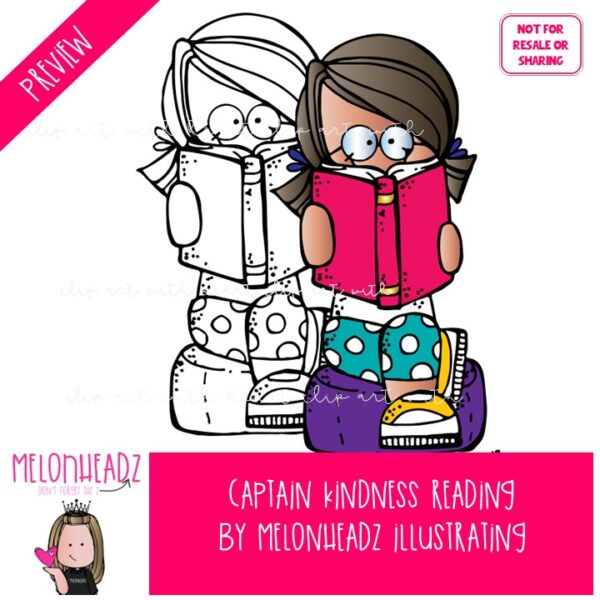 Captain Kindness clip art, Reading, superhero Mini - Melonheadz
