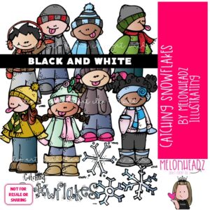 Catching Snowflakes clip art, winter, snow BLACK AND WHITE