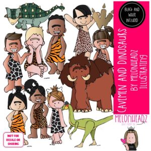 Cavemen and Dinosaur clip art, prehistoric, mastodon COMBO PACK