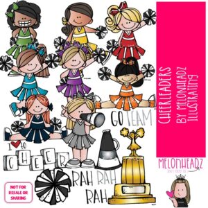 Cheerleaders clip art, sport, school spirit COLORED Version