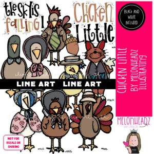 Chicken Little clip art, book companion, literature LINE ART and BLACK AND WHITE