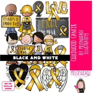 Childhood Cancer Awareness clip art, kid, ribbon BLACK AND WHITE