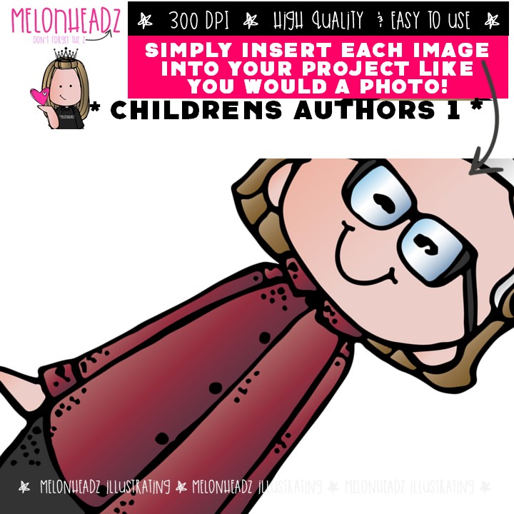 Childrens / Youth Author Tribute clip art 1, Historical Figure COLORED Version - Image 3