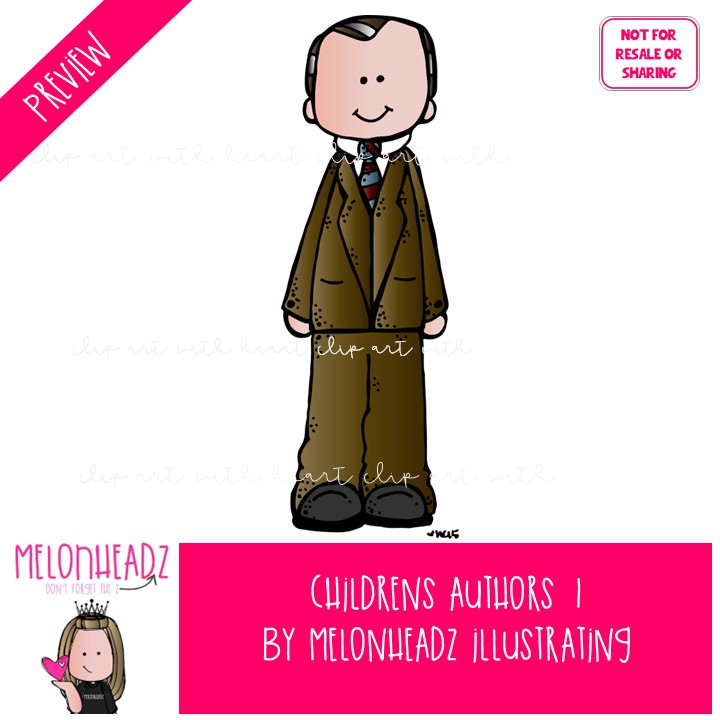 Childrens / Youth Author Tribute clip art 1, Historical Figure COLORED Version - Image 2