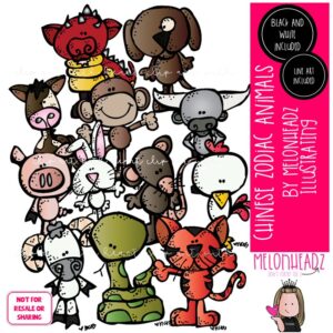 Chinese Zodiac Animals clip art, lunar, astrological COMBO PACK