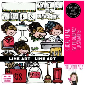 Chore Chart clip art, task, housework LINE ART and BLACK AND WHITE