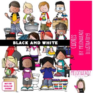 Chore clip art, task, housework BLACK AND WHITE