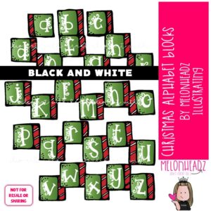 Christmas Alphabet Blocks clip art, Letters clip art BLACK AND WHITE