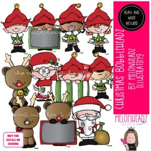 Christmas Bobbleheadz clip art, Santa clip art, Elf clip art COMBO PACK
