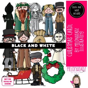 Christmas Carol clip art, Book Companion clip art, Literature BLACK AND WHITE