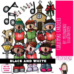 Christmas Carolers clip art, Singing clip art BLACK AND WHITE