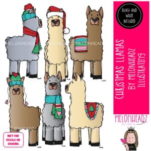 Christmas Llamas clip art, Alpaca clip art Mini