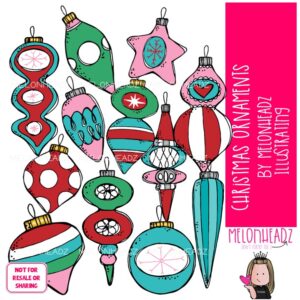 Christmas Ornaments clip art COLORED Version
