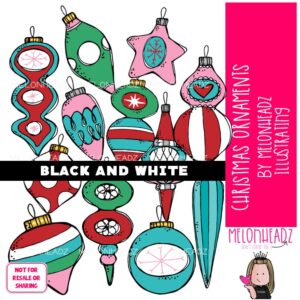 Christmas Ornaments clip art BLACK AND WHITE