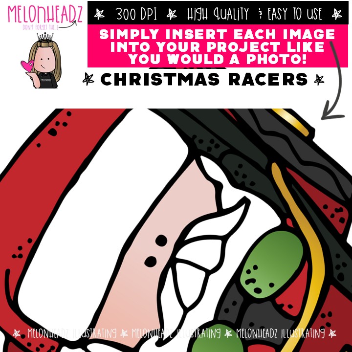Christmas Racers clip art, Race Car clip art, Santa clip art COMBO PACK - Image 3