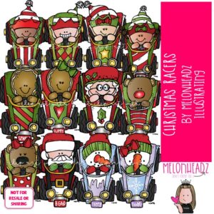 Christmas Racers clip art, Race car clip art, Santa clip art COLORED Version