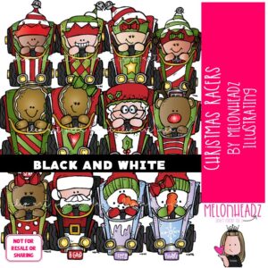 Christmas Racers clip art, Race car clip art, Santa clip art BLACK AND WHITE