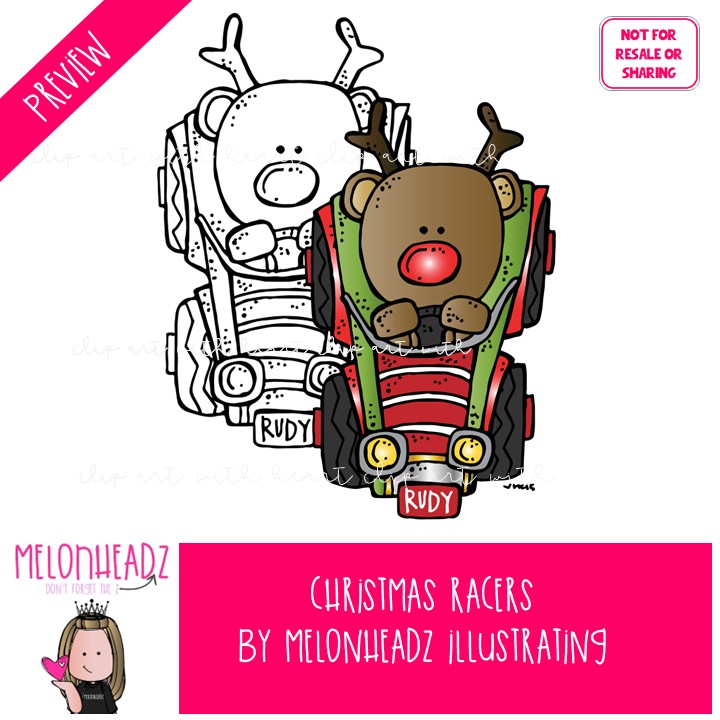 Christmas Racers clip art, Race Car clip art, Santa clip art COMBO PACK - Image 2