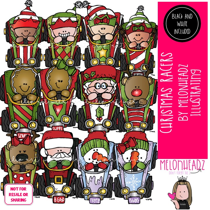 Christmas Racers clip art, Race Car clip art, Santa clip art COMBO PACK