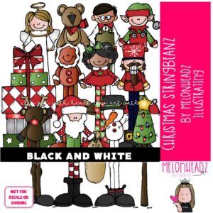 Christmas Stringbeanz clip art, Santa clip art, Nutcracker clip art BLACK AND WHITE