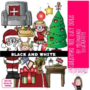 Christmas Tree clip art, Lucy Doris clip art BLACK AND WHITE