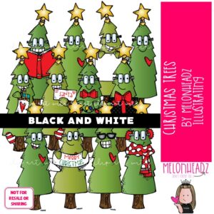 Christmas Trees clip art BLACK AND WHITE