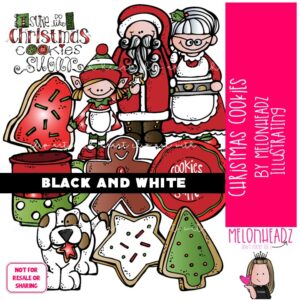 Christmas Cookies clip art, Santa clip art BLACK AND WHITE