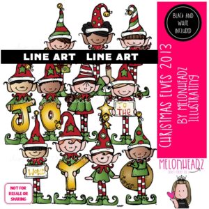 Christmas Elves clip art 2013 LINE ART and BLACK AND WHITE