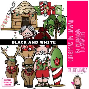 Christmas in Hawaii clip art, Warm Weather, Santa BLACK AND WHITE