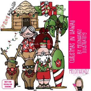 Christmas in Hawaii clip art, Warm Weather, Santa COLORED Version