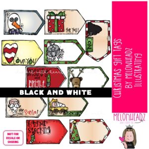 Christmas Tags clip art BLACK AND WHITE