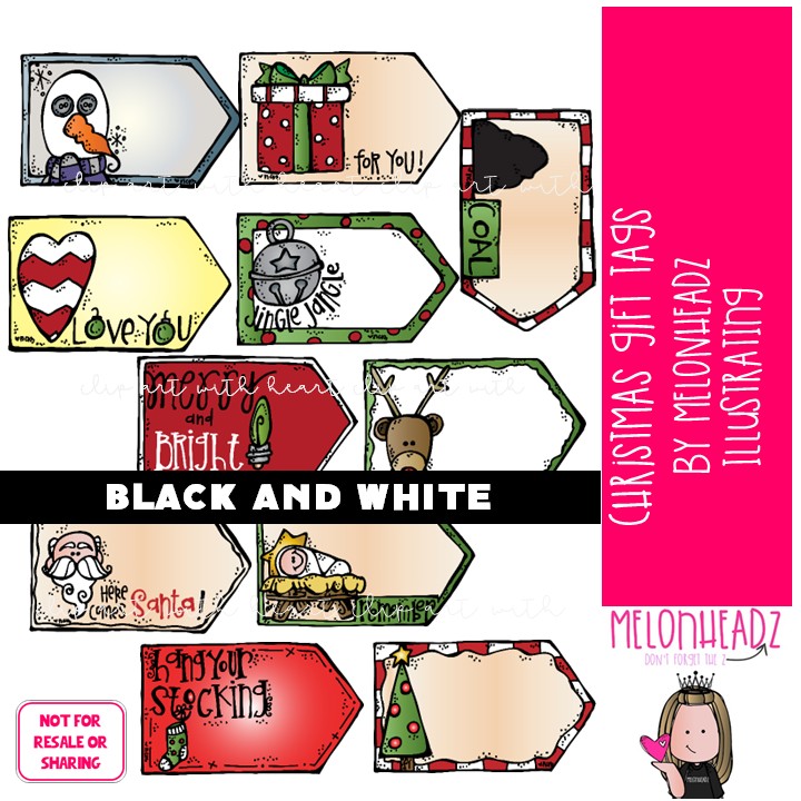Christmas Tags clip art BLACK AND WHITE