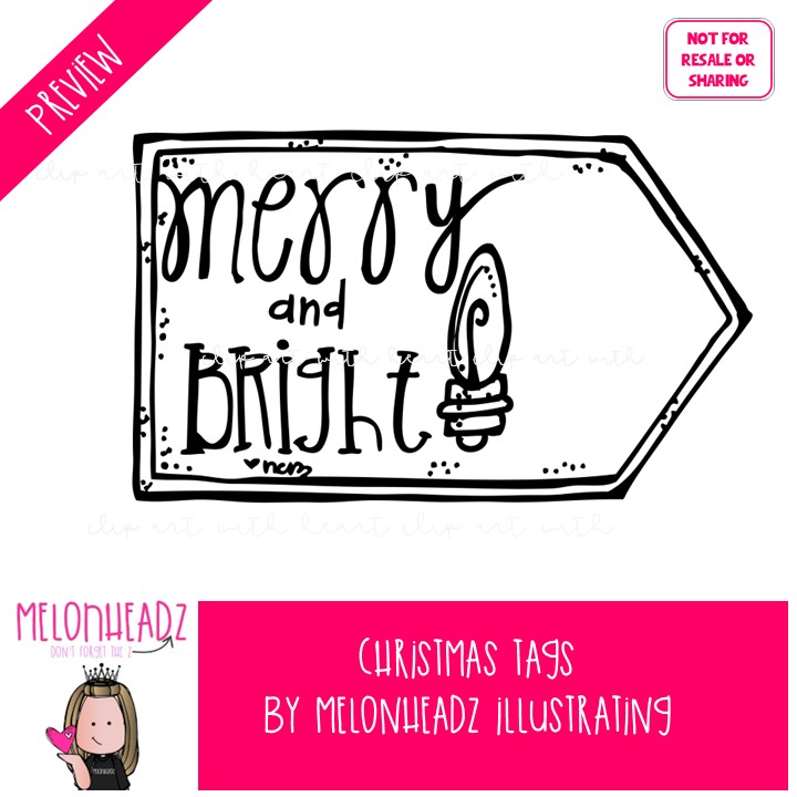 Christmas Tags clip art BLACK AND WHITE - Image 2