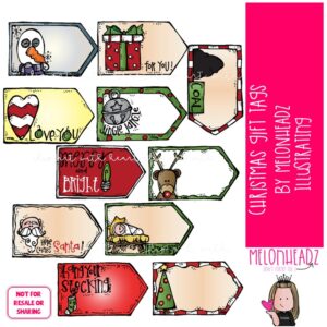 Christmas Tags clip art COLORED Version