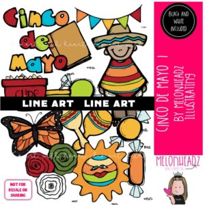 Cinco de Mayo 1 clip art, Fiesta, Maracas LINE ART and BLACK AND WHITE