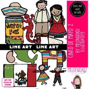 Cinco de Mayo 2 clip art, Fiesta, pinata LINE ART and BLACK AND WHITE