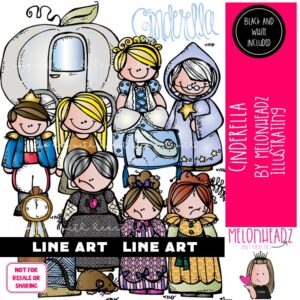 Cinderella clip art, princess, literature, book companion LINE ART and BLACK AND WHITE