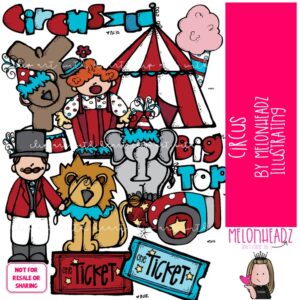 Circus clip art, Big Top, ringmaster, clown COLORED Version